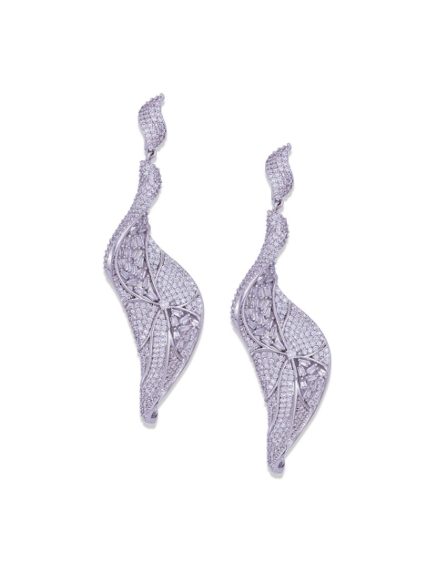 

shaze Silver-Toned & Rhodium-Plated Contemporary Drop Earrings