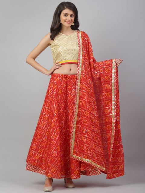 ANAISA Red & Gold-Toned Embroidered Ready to Wear Lehenga & Blouse with Dupatta