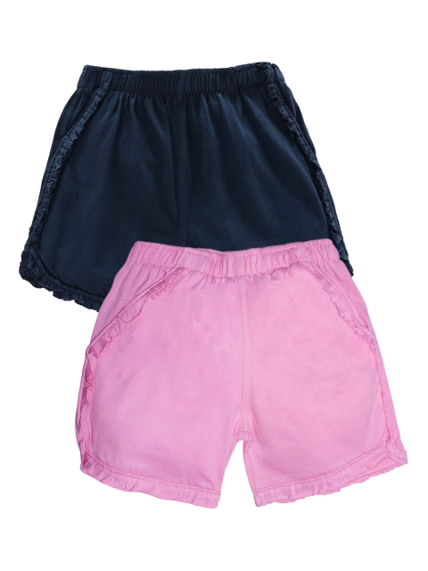 

KiddoPanti Girls Pack Of 2 Navy Blue & Pink Solid Regular Fit Hot Pants