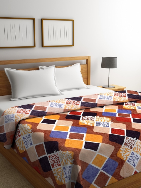 

NEUDIS Brown & Yellow Geometric AC Room 233 GSM Double Bed Blanket