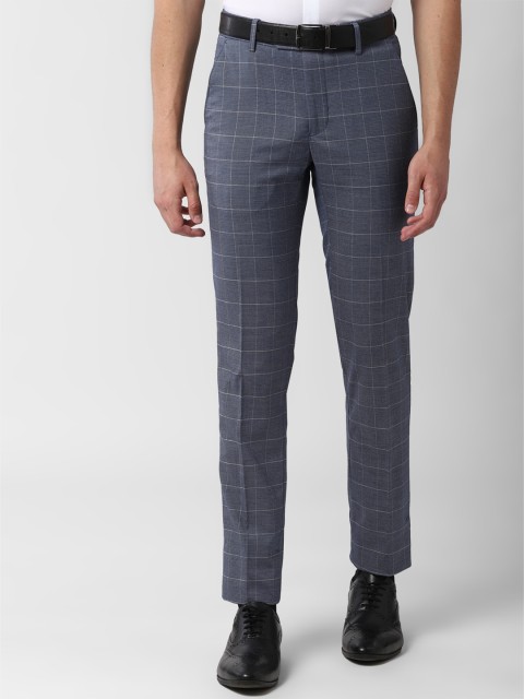 

Peter England Men Grey Slim Fit Checked Formal Trousers