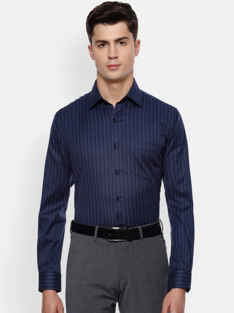 

Van Heusen Men Navy Blue & White Regular Fit Striped Pure Cotton Formal Shirt