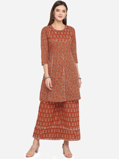 Mirchi Fashion Women Maroon & Beige Printed Kurta with Sharara