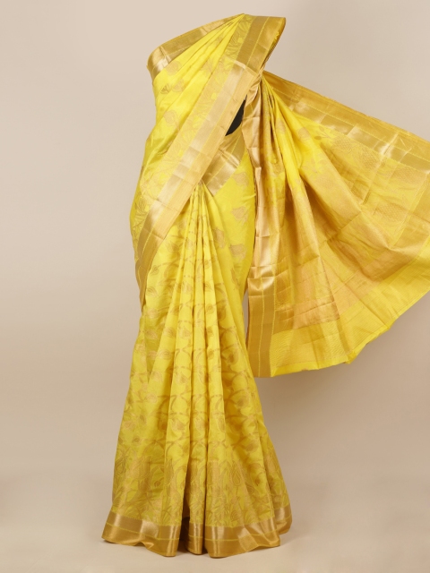 

Pothys Yellow & Gold-Toned Jute Silk Woven Design Saree