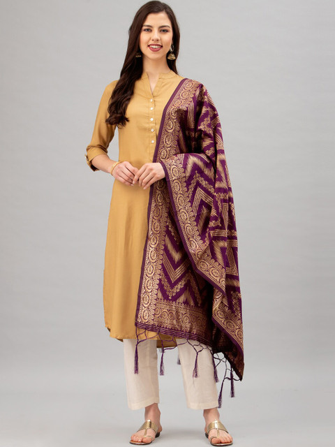 

Satrani Purple & Gold-Coloured Woven Design Jacquard Banarasi Dupatta