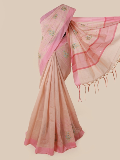 

Pothys Peach-Coloured Embroidered Tissue Saree