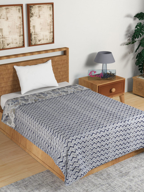 

eCraftIndia Off-White & Blue Ethnic Motifs Mild Winter 120 GSM Single Bed Reversible Dohar