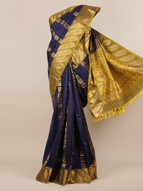 

Pothys Navy Blue & Gold-Toned Pure Silk Woven Design Saree