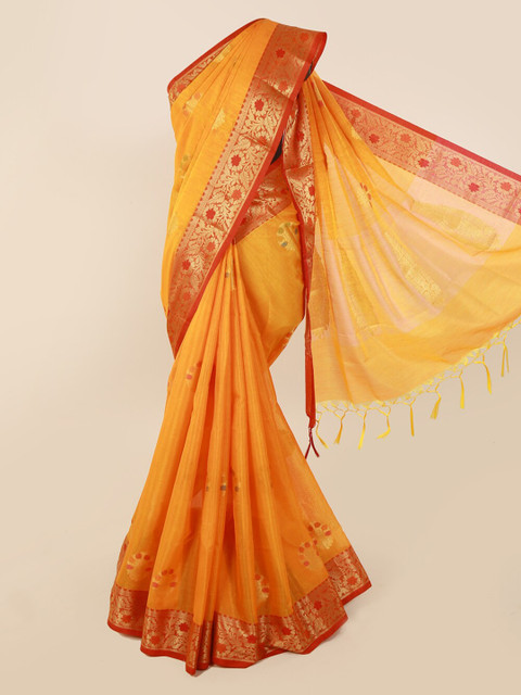 

Pothys Yellow & Red Cotton Blend Woven Design Saree