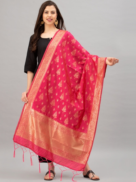 

Satrani Pink & Gold-Coloured Woven Design Jacquard Banarasi Dupatta