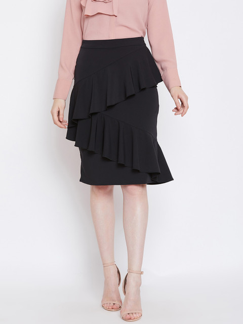 

CAMLA Women Black Solid Pencil Knee-Length Skirt
