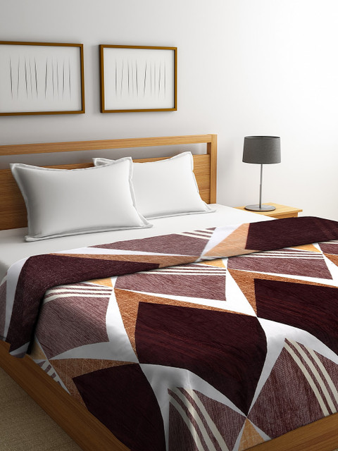 NEUDIS Brown & White Geometric AC Room 233 GSM Double Bed Blanket
