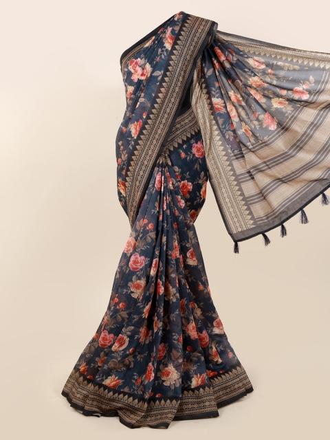 

Pothys Grey & Pink Cotton Blend Printed Saree