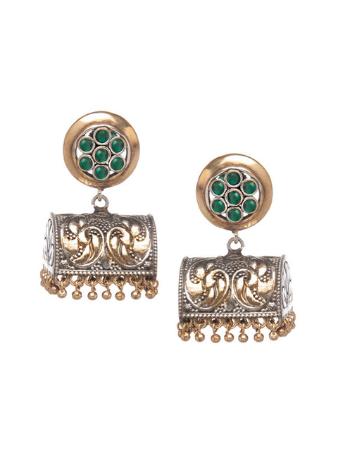 

Rubans Silver-Plated & Gold-Toned Contemporary Jhumkas