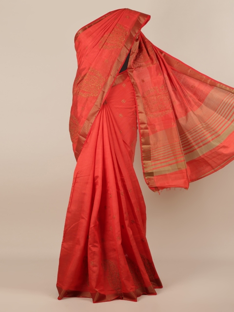 

Pothys Red Woven Design Jute Silk Saree