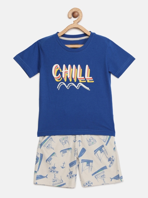 

mackly Boys Blue & Cream-Coloured Printed Night suit