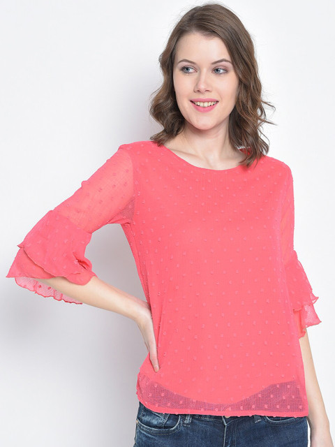 

Mayra Pink Georgette Bell Sleeves A-line Top