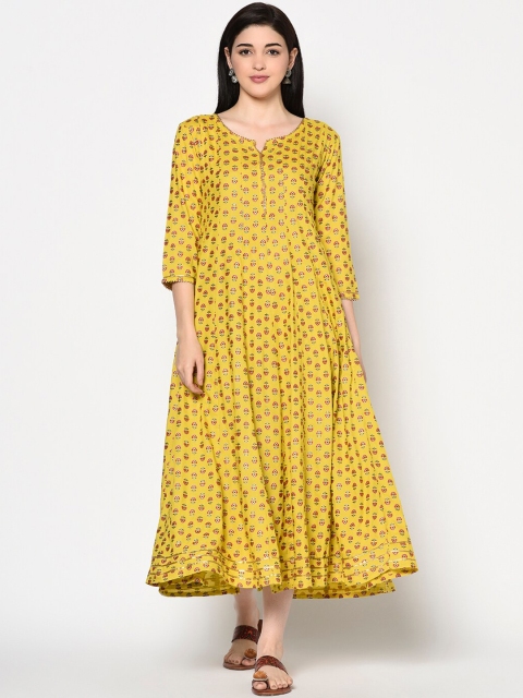 

GULMOHAR JAIPUR Women Mustard Printed Fit and Flare Dress
