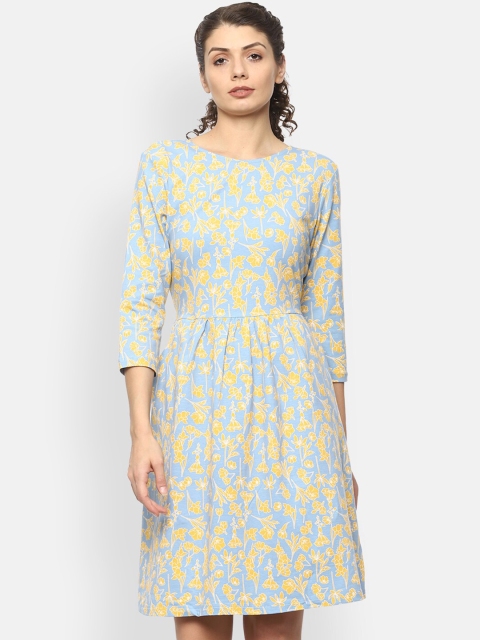 

Van Heusen Woman Women Blue & Yellow Floral Printed Fit and Flare Dress