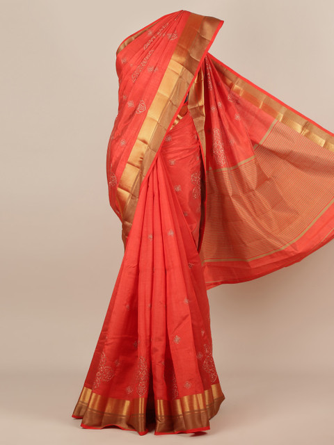

Pothys Red Woven Design Jute Silk Saree