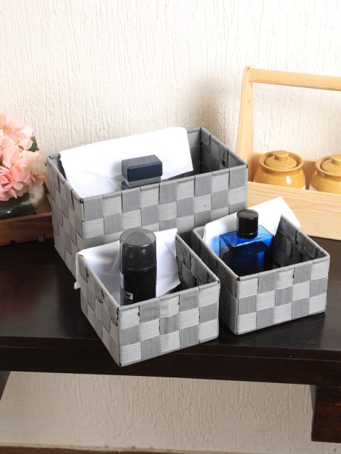 

My Gift Booth Set Of 3 Grey Woven-Design Wire Baskets