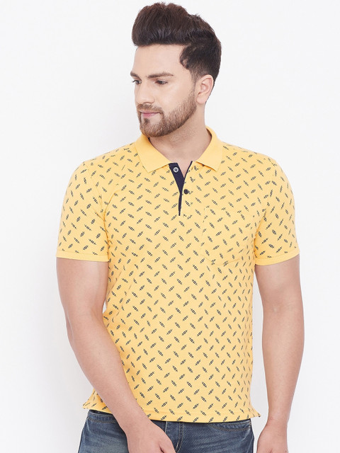 

Adobe Men Yellow & Black Printed Polo Collar T-shirt