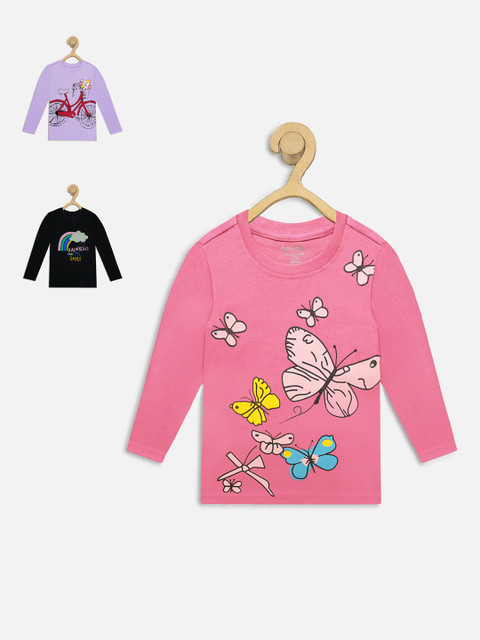

Miss Chief Girls Pack Of 3 Printed Round Neck Cotton Pure Cotton T-shirts, Pink