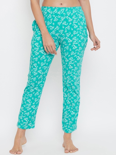 

Clovia Women Turquoise-Blue & White Printed Lounge Pants