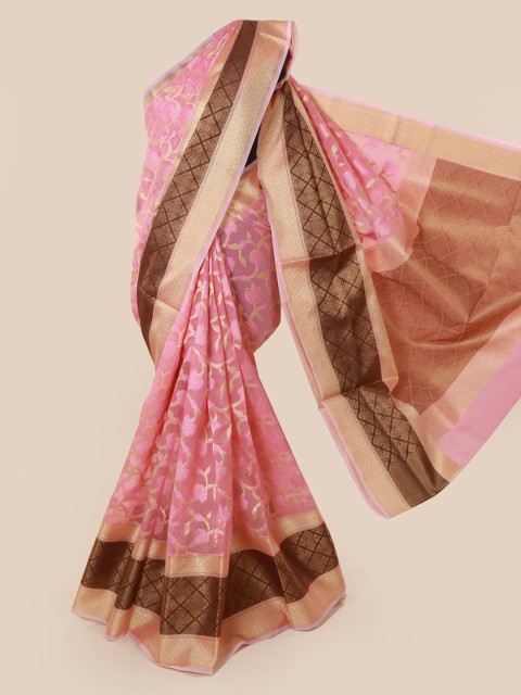 

Pothys Pink & Gold-Toned Tissue Woven Design Saree With Zari Border