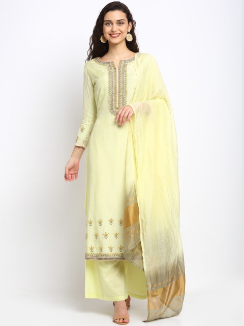 

Stylee LIFESTYLE Yellow & Brown Cotton Blend Unstitched Dress Material