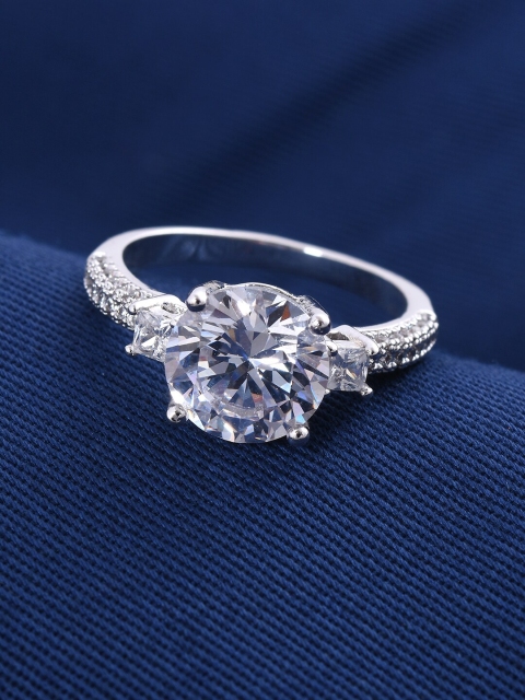 

Tistabene Rhodium-Plated White International Diamonds-Studded Finger Ring, Silver