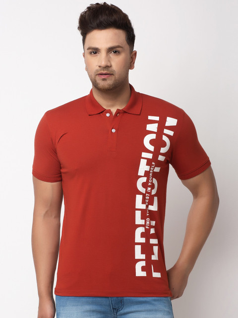 

WILD WEST Men Rust Printed Polo Collar T-shirt