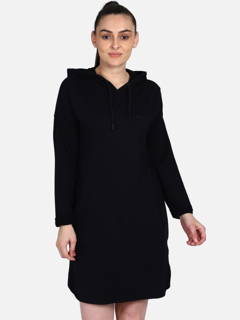 

hummel Women Black Solid Hooded Sweatshirt Dress