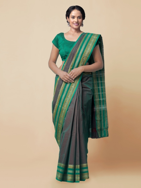 

Unnati Silks Grey Pure Cotton Striped Kanjeevaram Saree