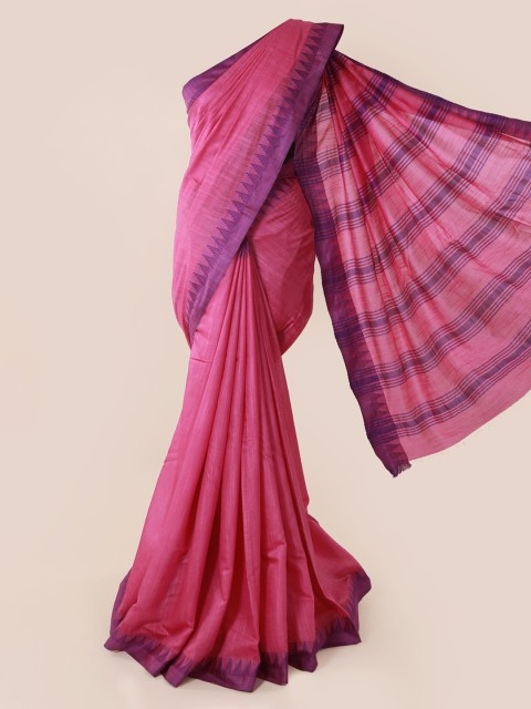 

Pothys Pink Solid Linen Blend Saree
