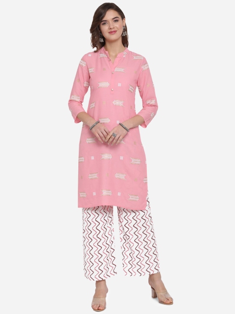 

Mirchi Fashion Women Pink & White Printed Kurta with Palazzos