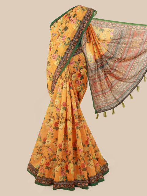 

Pothys Yellow Cotton Blend Printed Chanderi Saree