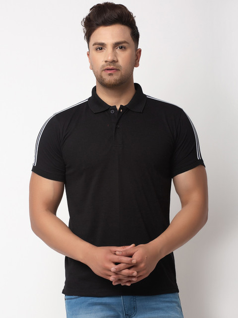 

WILD WEST Men Black Solid Polo Collar T-shirt