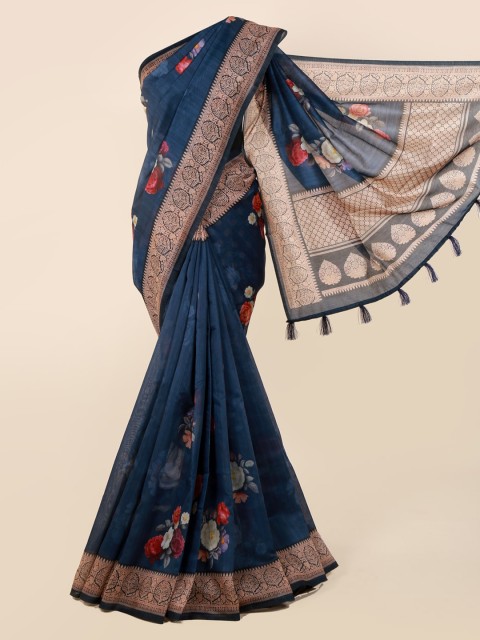 

Pothys Blue Floral Printed Cotton Blend Saree
