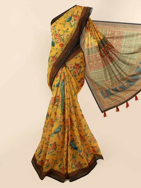 

Pothys Yellow Printed Cotton Blend Saree