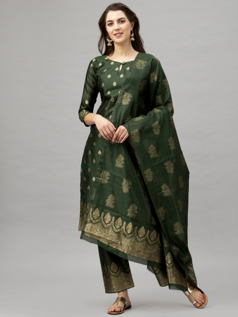 

Satrani Green & Gold-Toned Poly Silk Unstitched Dress Material