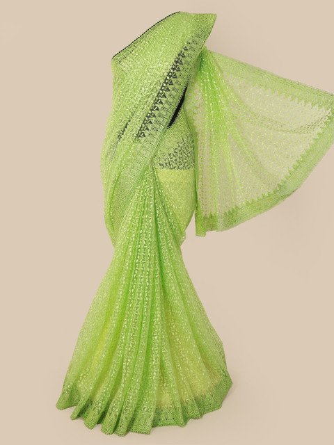 

Pothys Green Embroidered Supernet Saree