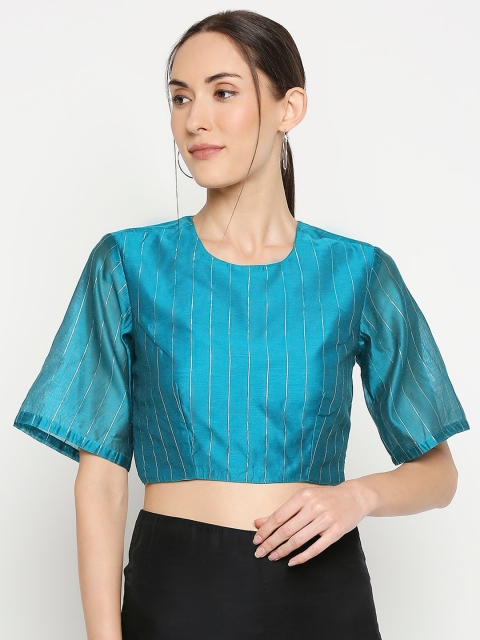 

Desi Weavess Women Teal Blue Striped Readymade Saree Blouse