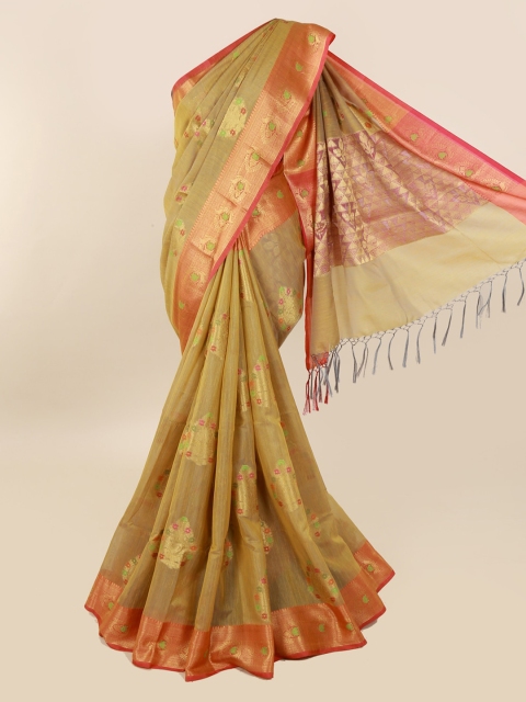 

Pothys Tan Woven Design Cotton Blend Saree