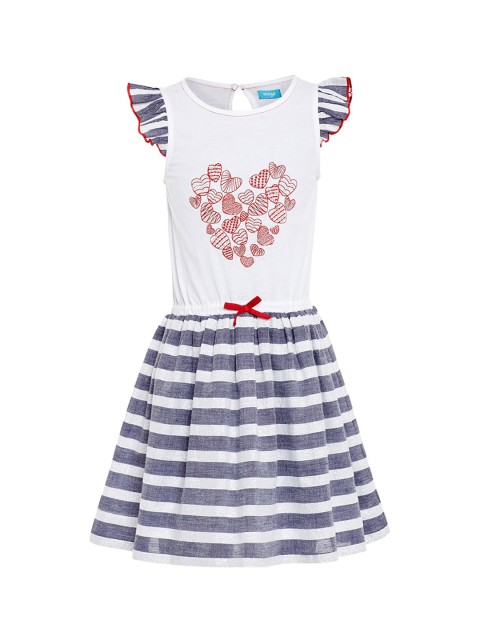

Miyo Girls White Striped Fit and Flare Dress