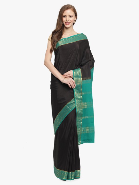 

Sudarshan Silks Black & Green Pure Silk Woven Design Mysore Silk Handloom Saree