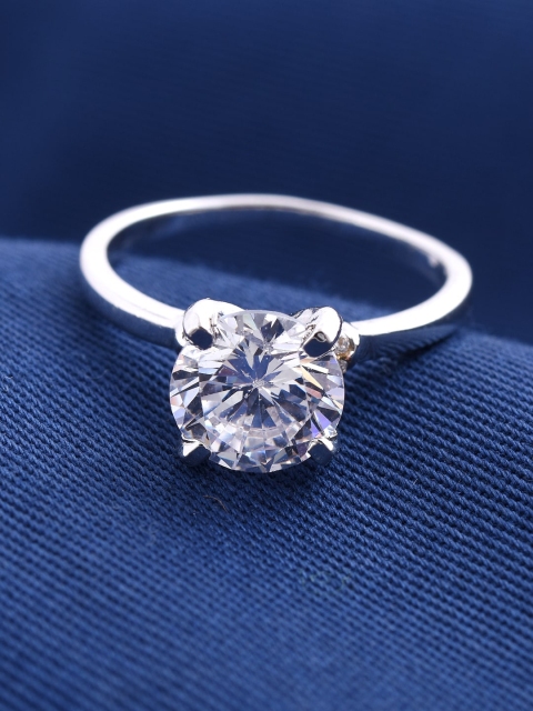 

Tistabene Rhodium-Plated White Stone-Studded Solitaire Finger Ring