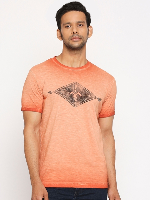 

Mufti Men Rust Printed Round Neck Pure Cotton T-shirt