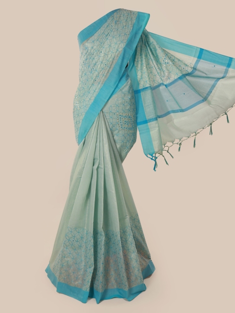 

Pothys Blue Embroidered Tissue Saree