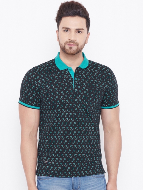 

Adobe Men Black Printed Polo Collar T-shirt